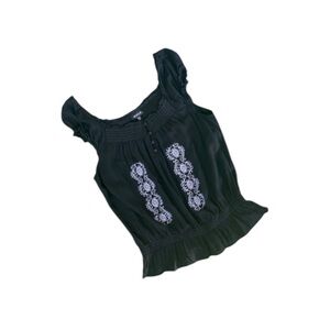 Chic Black Women's Blouse with White Embroidery